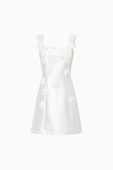 Elder Floral Decal Applique Mini Dress In White