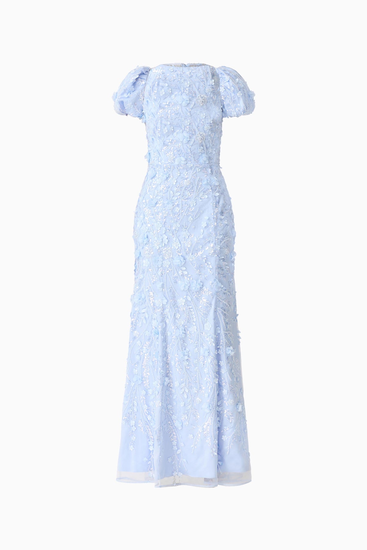Rina Beaded Puff Sleeve Gown in Blue