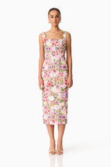 Neve Applique Midi Dress in Pink Floral
