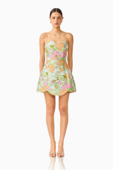 Noralyn Strapless Mini Dress in Green Floral