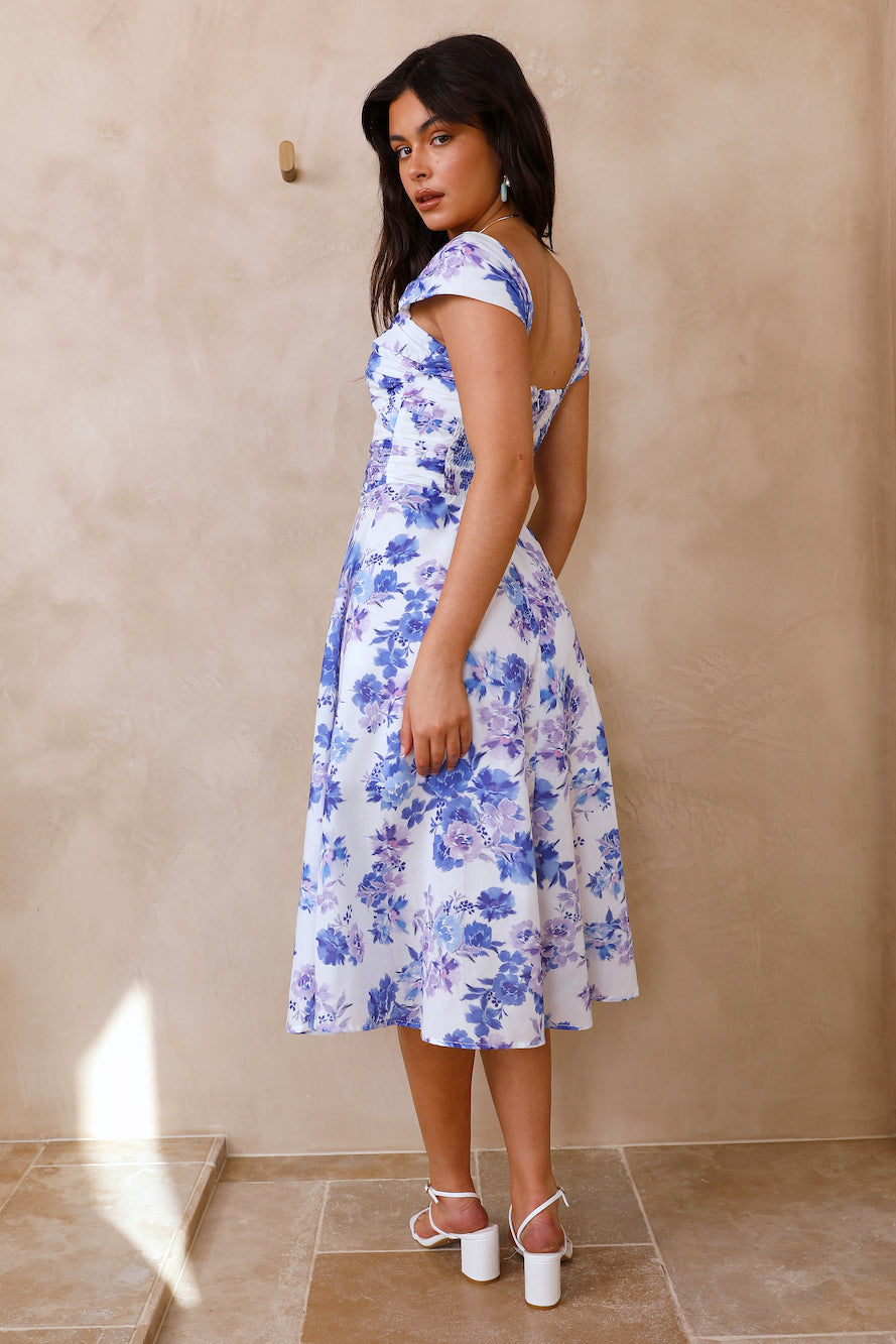 Moon Orchids Midi Dress Blue