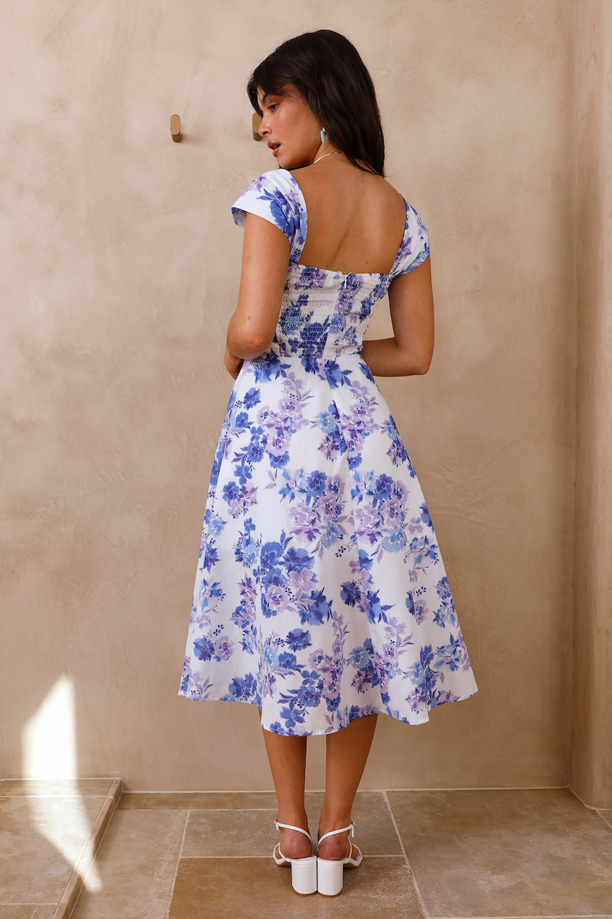 Moon Orchids Midi Dress Blue