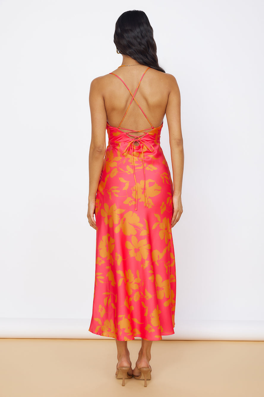 Colorful Memories Satin Maxi Dress Red