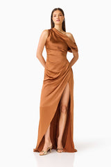 Isadora Off The Shoulder Gown in Toffee Brown