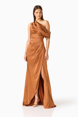 Isadora Off The Shoulder Gown in Toffee Brown