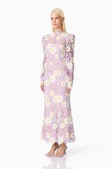 Sigrid Long Sleeve Midi Dress in Purple