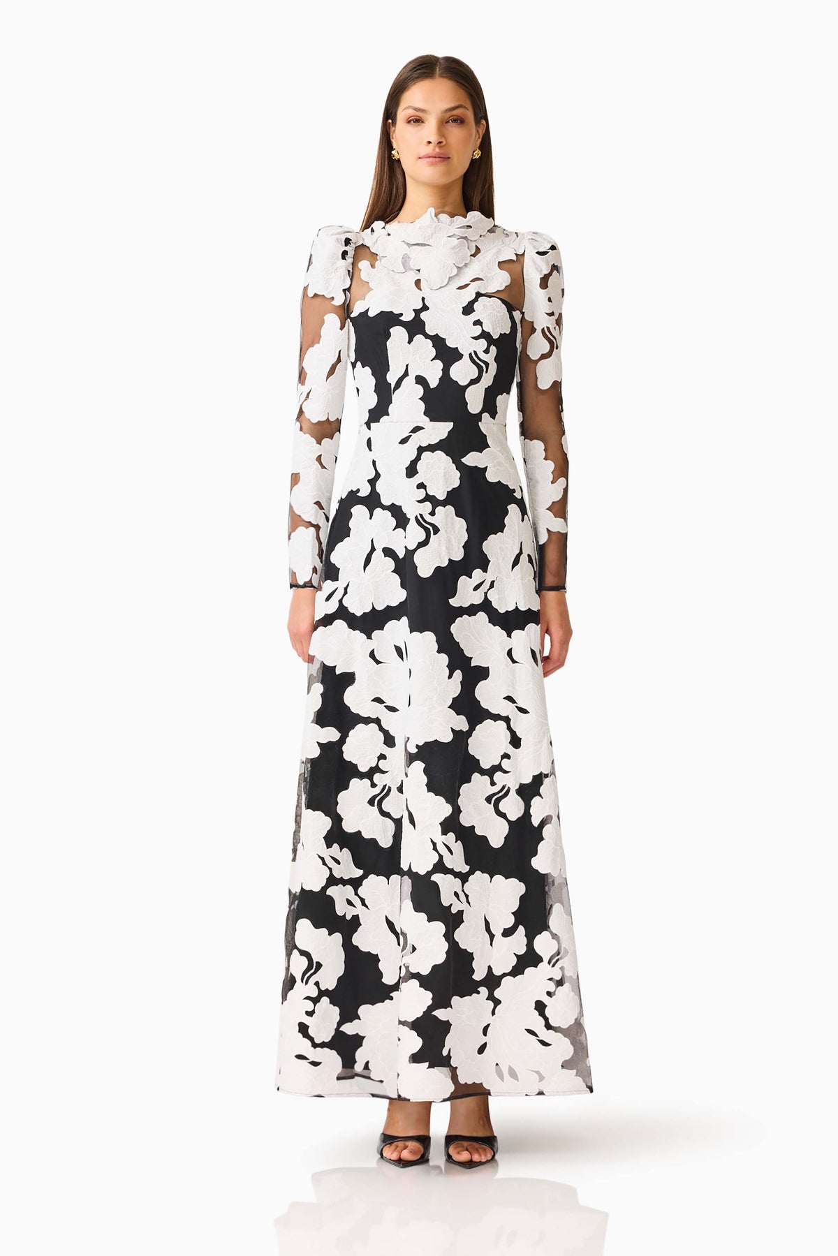 Bloomnoir Long Sleeve Maxi Dress in Black & White