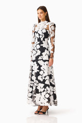 Bloomnoir Long Sleeve Maxi Dress in Black & White
