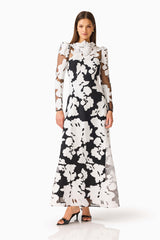 Bloomnoir Long Sleeve Maxi Dress in Black & White