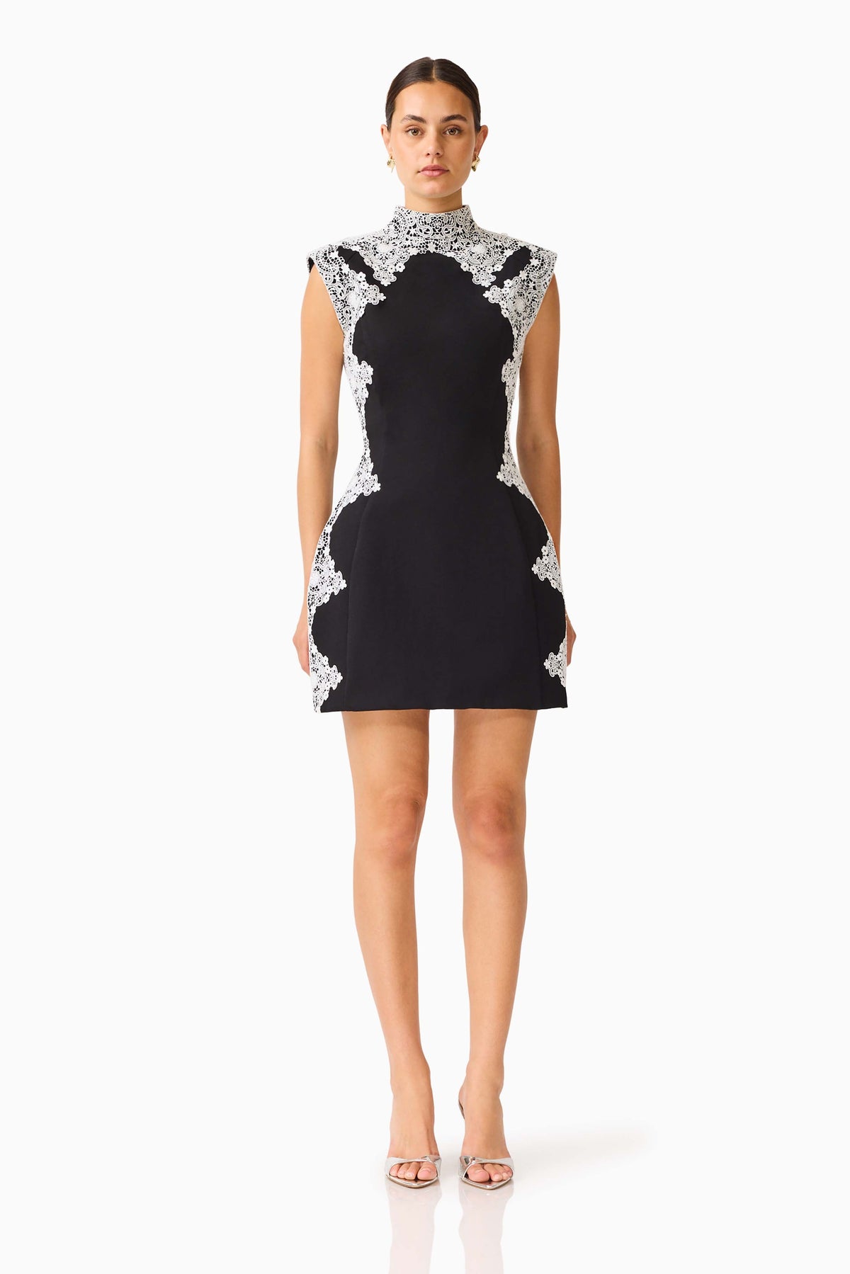 Elysia Lace Mini Dress in Black