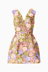 Fiora Tulip Mini Dress in Green & Pink Floral