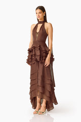Rosera Halter Gown in Chocolate Brown
