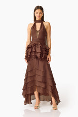 Rosera Halter Gown in Chocolate Brown