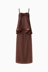 Rosera Satin Bow Maxi Dress in Chocolate Brown