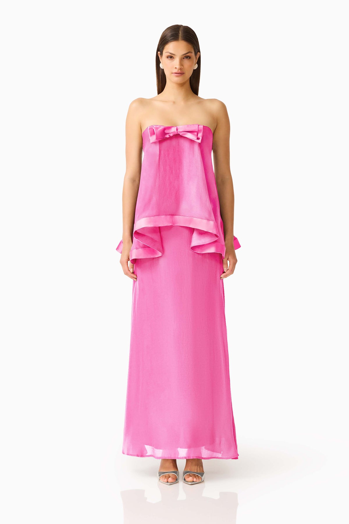 Rosera Satin Bow Maxi Dress in Pink