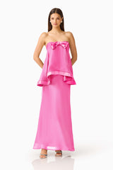 Rosera Satin Bow Maxi Dress in Pink