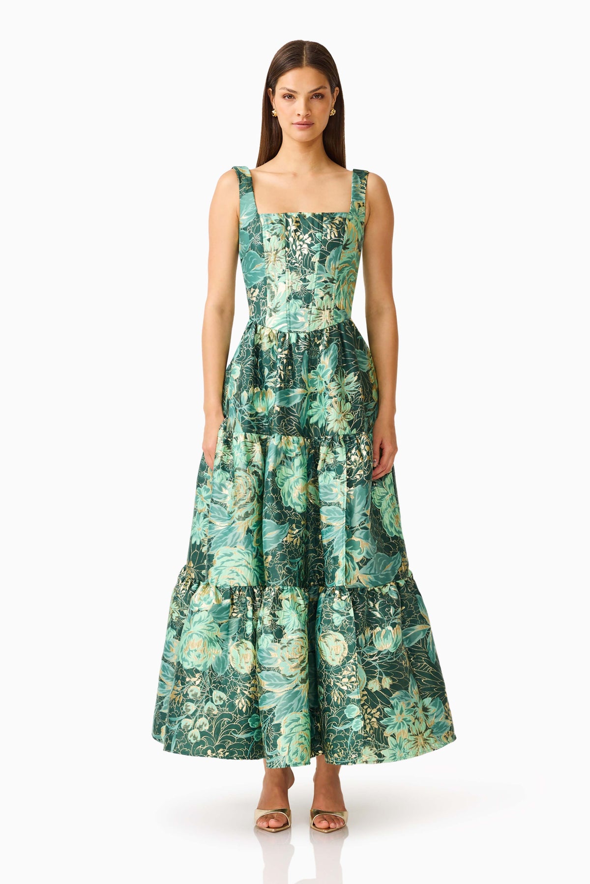 Meliora A-Line Gown in Green Floral