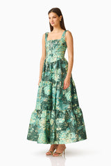Meliora A-Line Gown in Green Floral