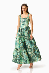 Meliora A-Line Gown in Green Floral