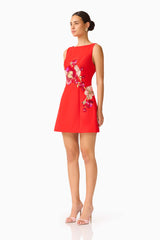 Fleurisca Embroidered A-Line Mini Dress in Scarlet Red