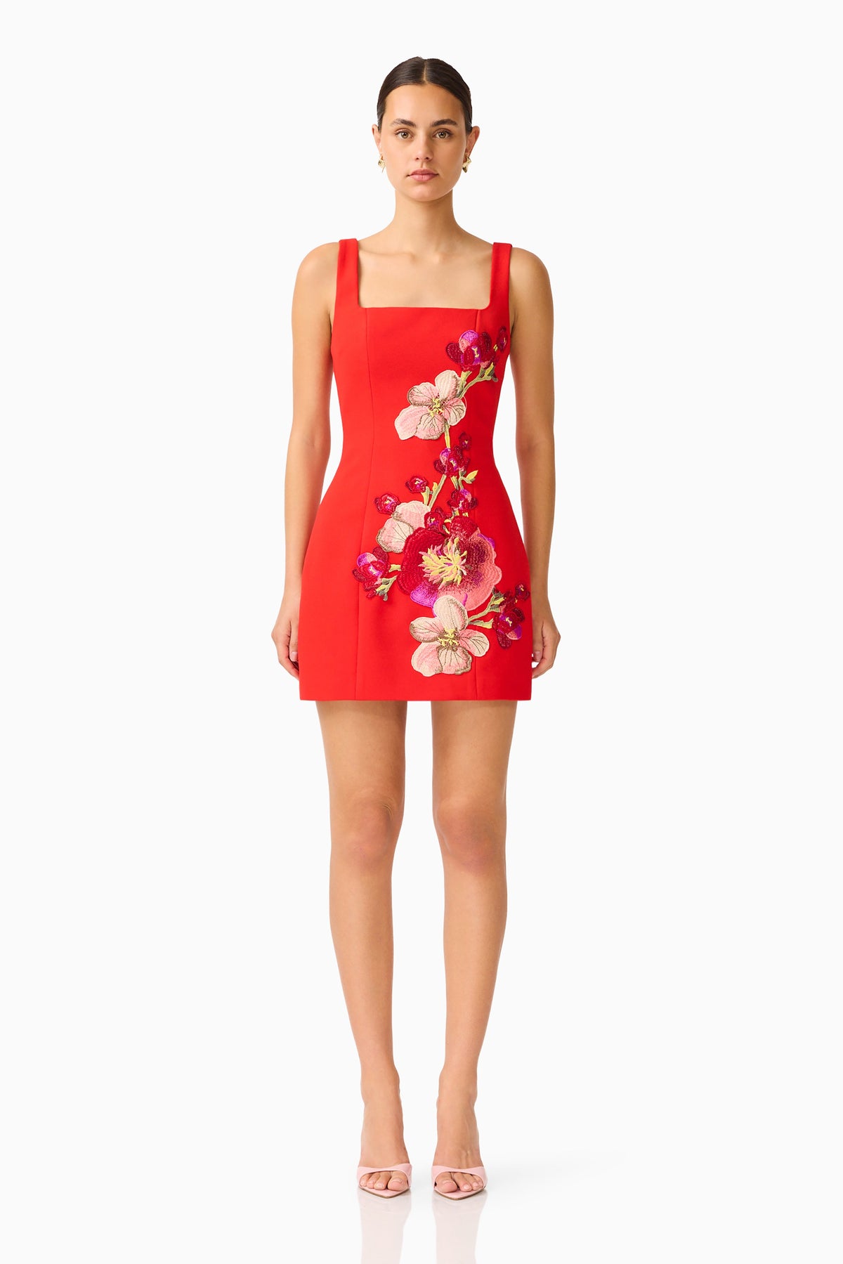 Fleurisca Embroidered Party Mini Dress in Scarlet Red