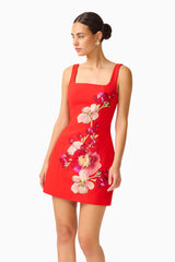 Fleurisca Embroidered Party Mini Dress in Scarlet Red