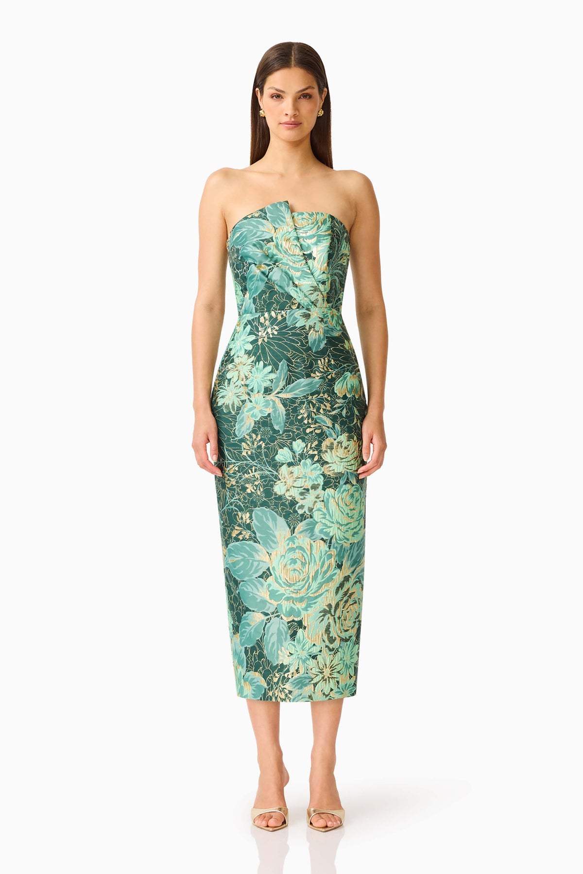Meliora Column Midi Dress in Green Floral