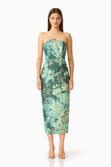 Meliora Column Midi Dress in Green Floral