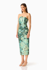 Meliora Column Midi Dress in Green Floral