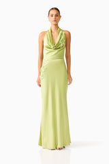 Florea Cowl Neck Gown in Pistachio Green