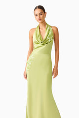 Florea Cowl Neck Gown in Pistachio Green
