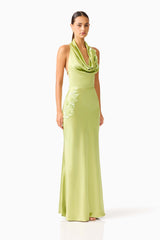 Florea Cowl Neck Gown in Pistachio Green