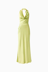 Florea Cowl Neck Gown in Pistachio Green