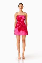 Florentia Textured Jacquard Mini Dress in Pink & Red