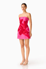 Florentia Textured Jacquard Mini Dress in Pink & Red