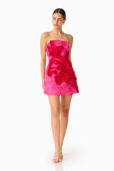 Florentia Textured Jacquard Mini Dress in Pink & Red