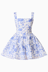 Elin A-Line Mini Dress in Blue Floral