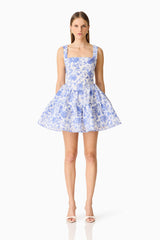 Elin A-Line Mini Dress in Blue Floral