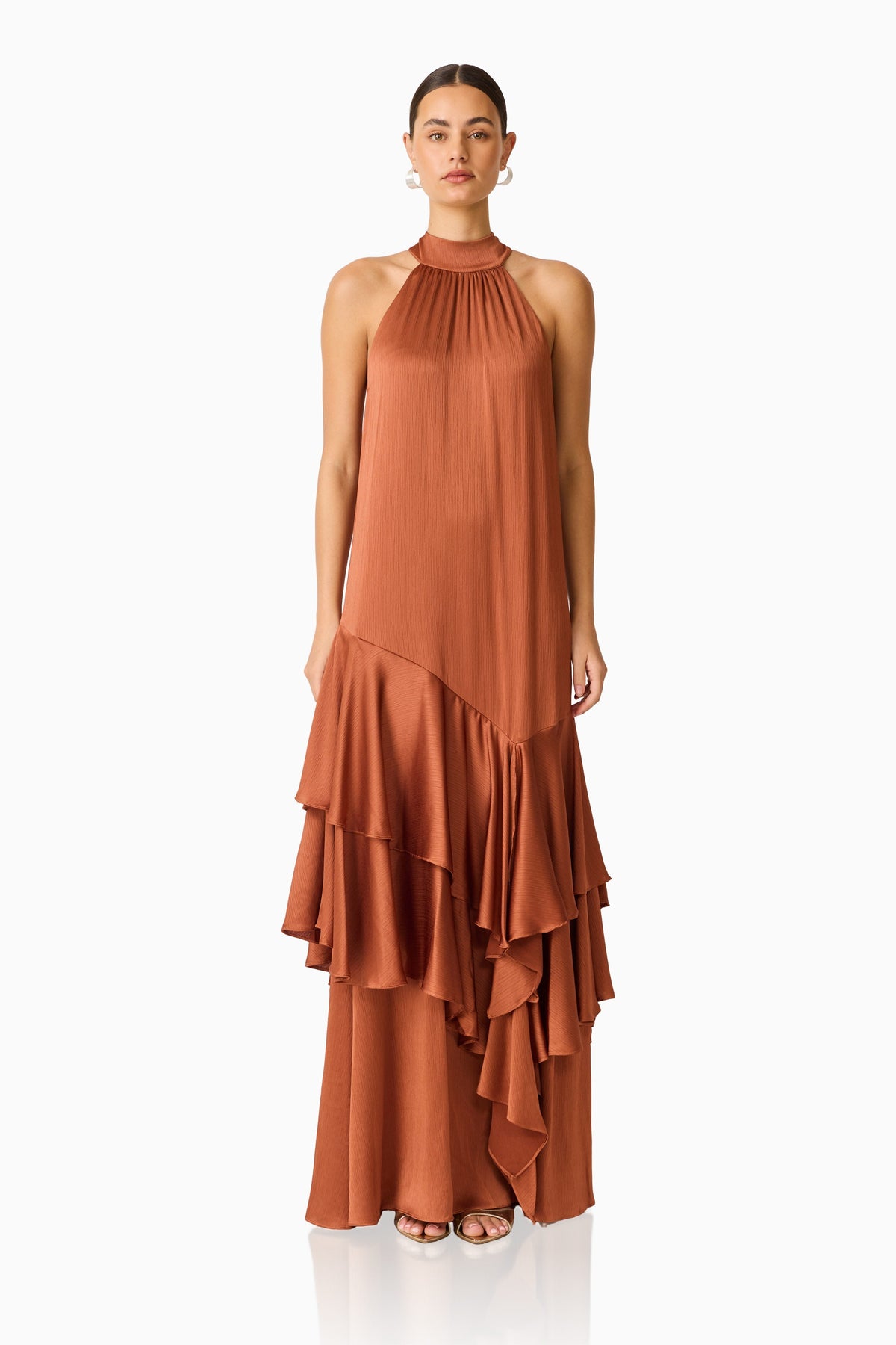 Varella Halter Gown in Chestnut Brown