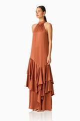 Varella Halter Gown in Chestnut Brown