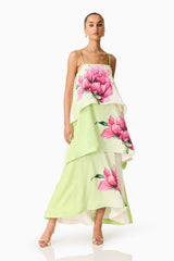 Elisia Tiered Gown in Green & Pink Floral