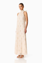 Vessia Halter Neck Maxi Dress in Cream
