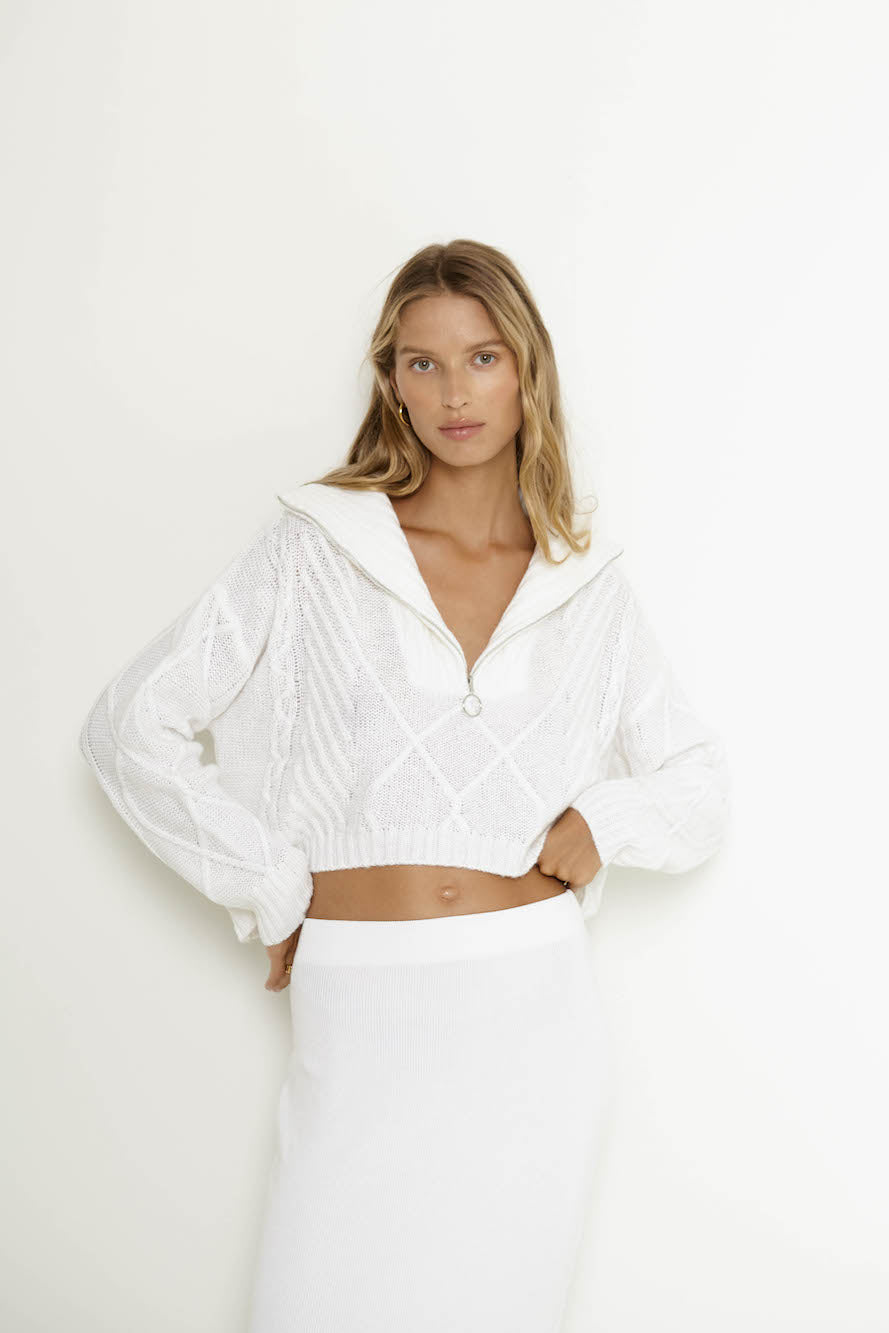 SNDYS Jax Crop Jumper White