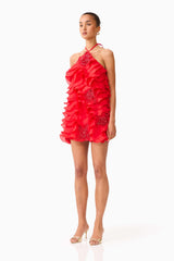 Yvette Halter Mini Dress in Vermilion Red