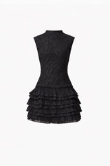 Alexandra Tiered Mini Dress in Black