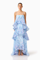Armani Tiered Maxi Dress in Baby Blue Floral