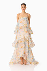 Armani Tiered Maxi Dress in Yellow Floral
