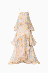 Armani Tiered Maxi Dress in Yellow Floral