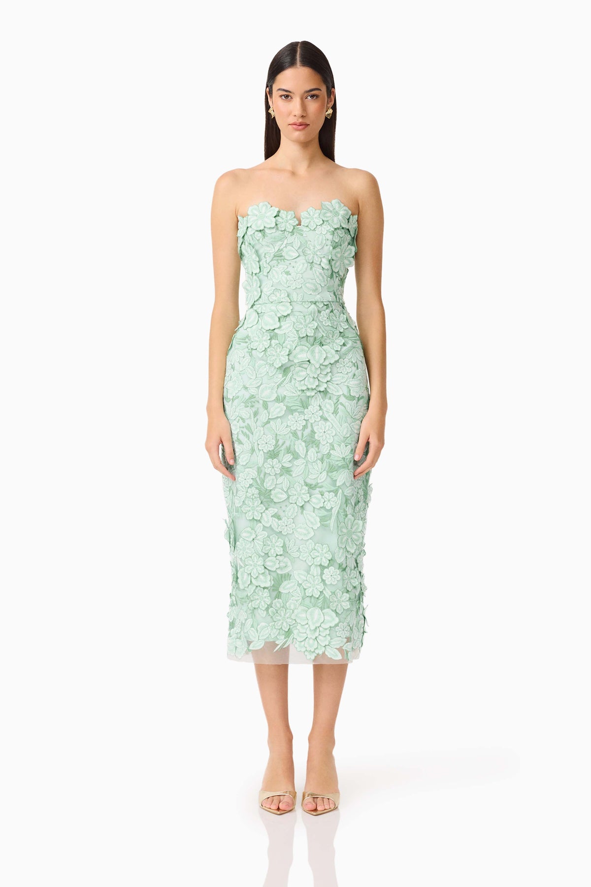 Roseate Strapless Midi Dress in Mint Green