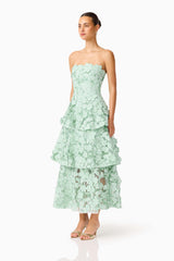 Roseate Tiered Maxi Dress in Mint Green